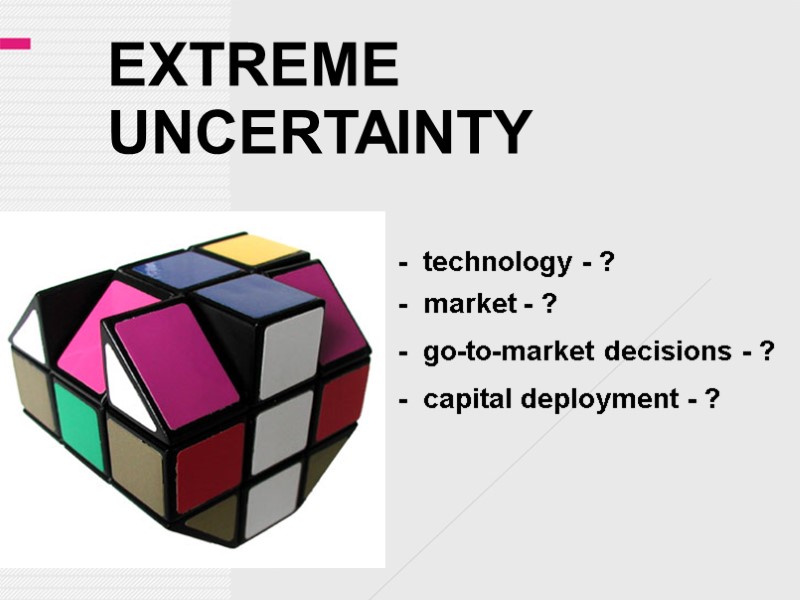 EXTREME UNCERTAINTY -  technology - ? -  market - ? - 